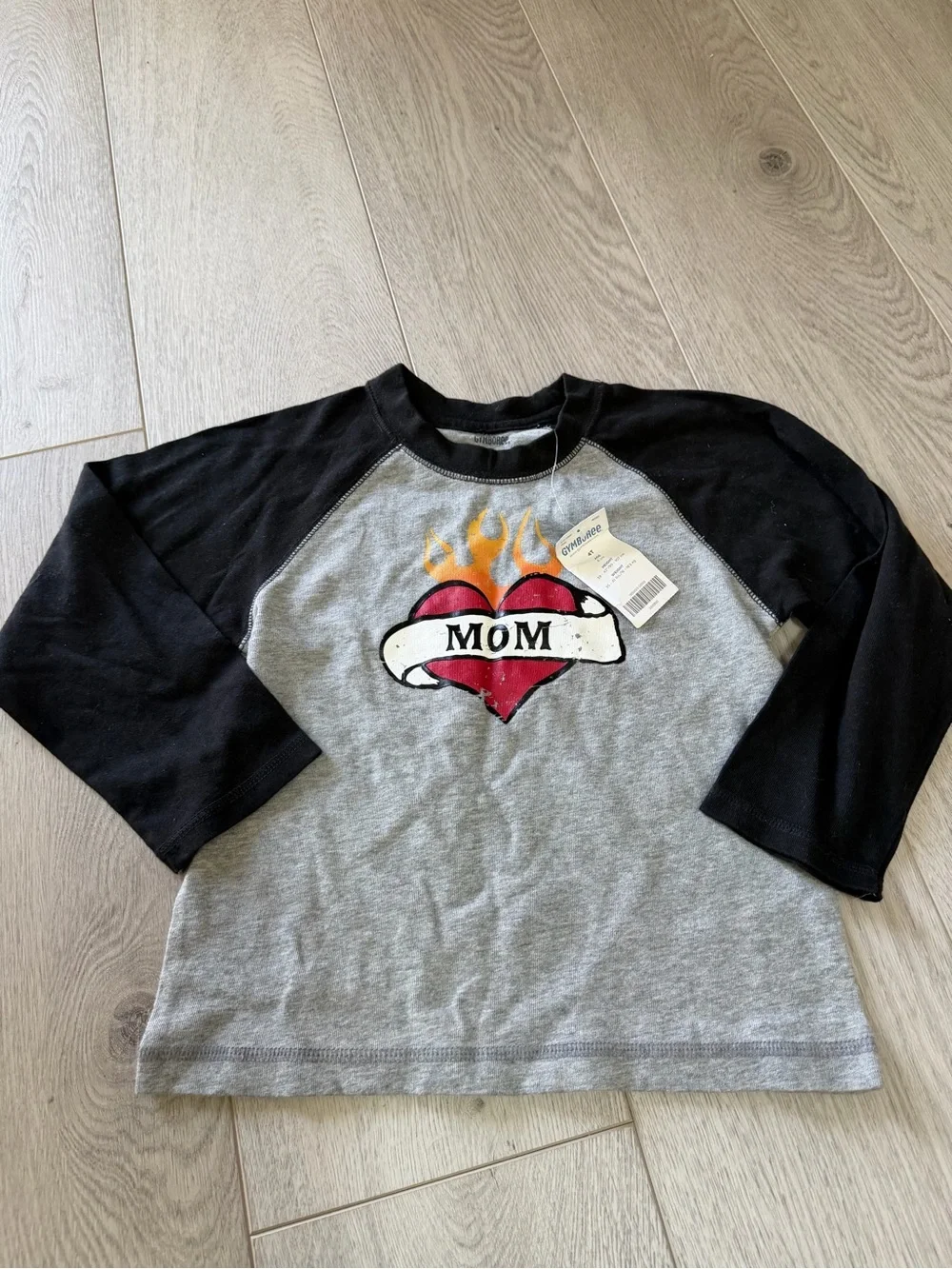 Gymboree Grey & Black Raglan Tee with Red Heart Graphic